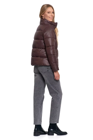 KRÓTKA KURTKA DAMSKA PIKOWANA Z KAPTUREM NA JESIEŃ CIEPŁA MORAJ