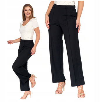 Eleganckie SPODNIE DAMSKIE z Prostą Nogawką Modne Gładkie Czarne MORAJ