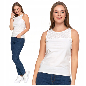 Elegancka Bluzka Damska Bez Rękawów Modne Ażurowe Wykończenie MORAJ