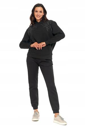 MORAJ BLUZA CZARNA UNISEX Z KAPTUREM OZDOBNE CYRKONIE OCIEPLANA MODNA 