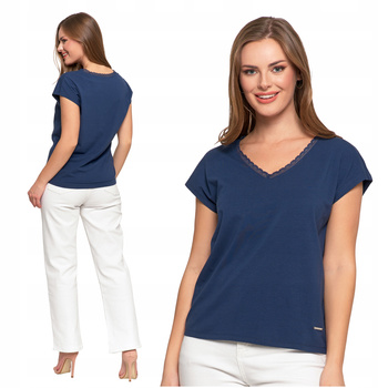 Bluzka Damska Koronkowy Dekolt T-Shirt z krótkim rękawem Koszulka MORAJ