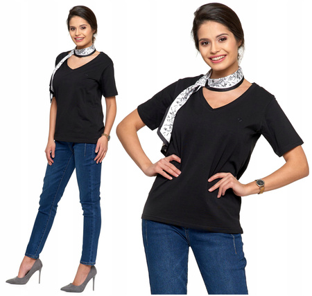 T-Shirt Damski PREMIUM Bawełna Luźna Koszulka Wygodna Dekolt V MORAJ 
