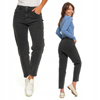 Spodnie Mom Fit Jeansowe Damskie z Wysokim Stanem Luźne Jeansy MORAJ