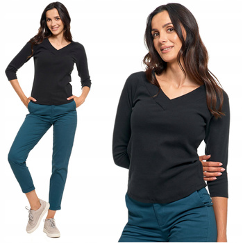 Bluzka Damska Prążkowana Koszulka w Prążek Elegancka Długi Rękaw MORAJ