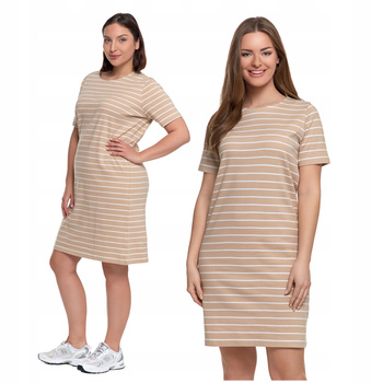 SUKIENKA DAMSKA T-SHIRTOWA Z KRÓTKIM RĘKAWEM PRZED KOLANO W PASKI MORAJ