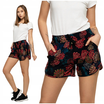 Szorty Damskie Krótkie Spodenki Dresowe w Kwiaty Wiązane Wygodne MORAJ
