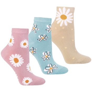 SKARPETKI DAMSKIE MORAJ SKARPETY 3/4 W KWIATY UROCZE ZESTAW 3 PARY