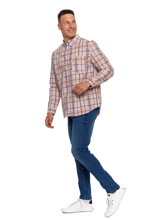 SZTRUKSOWA KOSZULA MĘSKA 100% BAWEŁNA W KRATĘ DŁUGI RĘKAW WYGODNA MORAJ