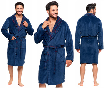 Szlafrok Męski Krótki Klasyczny Ciepły Puszysty Wiązany w Pasie MORAJ