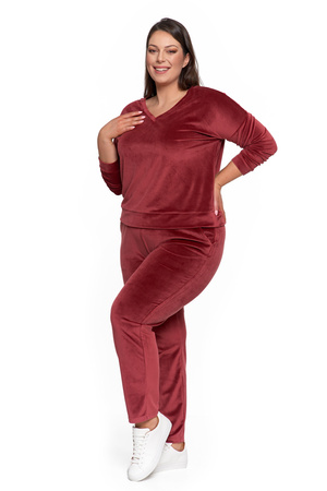 WELUROWY DRES BLUZA DAMSKA GŁADKA DEKOLT V SPODNIE Z PROSTĄ NOGAWKĄ MORAJ