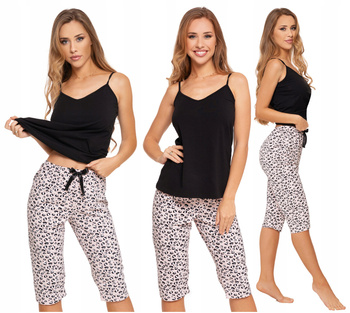 Piżama Dwuczęściowa Damska na Ramiączkach Spodnie 3/4 w Panterkę MORAJ