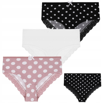 Figi Damskie Klasyczne Bawełna Bikini Majtki Groszki Koronka MORAJ 3 PAK