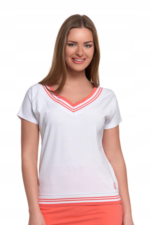Bluzka Damska Koszulka Bawełniana T-Shirt Dekolt V Krótki Rękaw MORAJ 