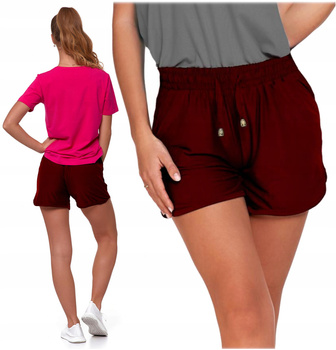 Szorty Damskie Krótkie Spodenki Dresowe Bordowe Wiązane Wygodne MORAJ