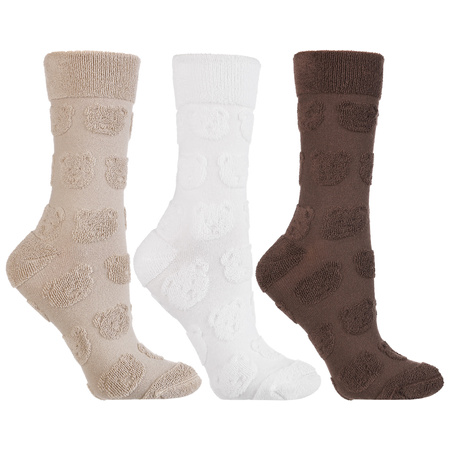 CIEPŁE SKARPETKI DAMSKIE MORAJ DŁUGIE SKARPETY TŁOCZONE MISIE 3-PAR