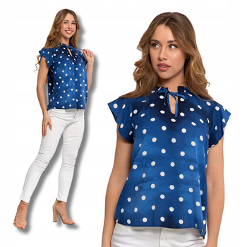 Elegancka Bluzka Damska w Groszki z Krótkim Rękawem Lekka MORAJ