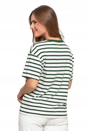 T-SHIRT DAMSKI z Krótkim Rękawem Luźna Koszulka Bluzka w Paski MORAJ 