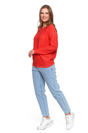 SWETER DAMSKI DZIANINOWY Z WISKOZY LUŹNY KRÓJ WYGODNY MODNY MORAJ