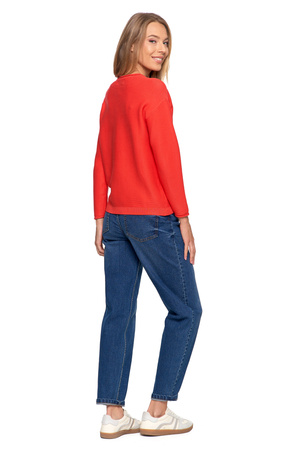 SWETER DAMSKI DZIANINOWY Z WISKOZY LUŹNY KRÓJ WYGODNY MODNY MORAJ