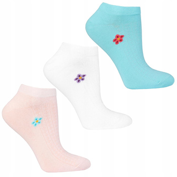 Stopki Damskie Skarpetki do Kostki Kolorowe w Kwiaty MORAJ 3-pary