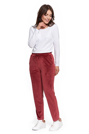 WELUROWY DRES BLUZA DAMSKA GŁADKA DEKOLT V SPODNIE Z PROSTĄ NOGAWKĄ MORAJ