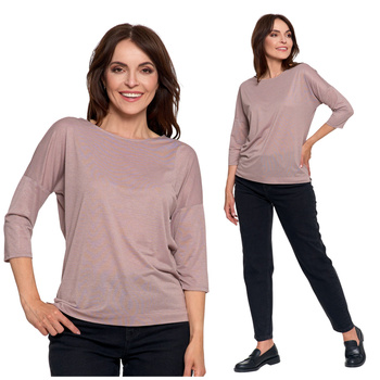 ELEGANCKA BLUZKA DAMSKA BŁYSZCZĄCA MODNA RĘKAW 3/4 LUŹNA KOSZULKA MORAJ