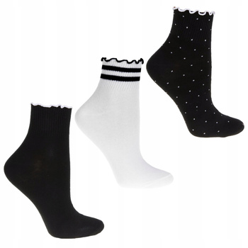 Skarpetki Damskie Modne z Falbanką Skarpety za kostkę MORAJ 3-pary