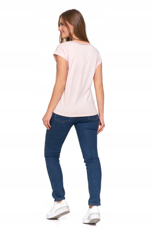 Bluzka Damska Koronkowy Dekolt T-Shirt z krótkim rękawem Koszulka MORAJ 
