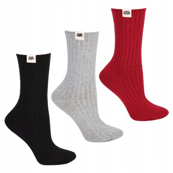 Długie Skarpety Damskie Naszywka Kota Prążkowane Skarpety MORAJ 3-PAK