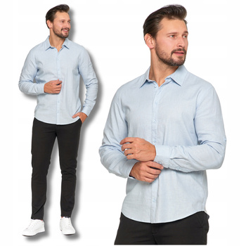 Elegancka KOSZULA MĘSKA Lniana Przewiewna Długi Rękaw Klasyczna MORAJ