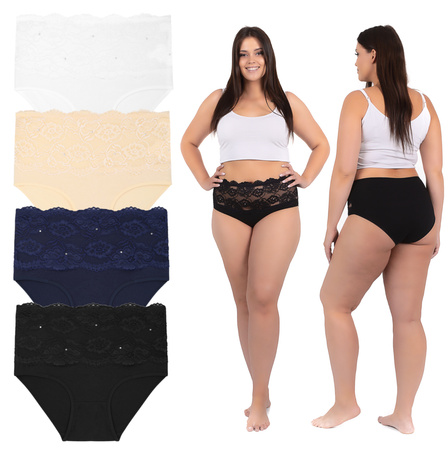 Majtki Damskie Figi Wysoki Stan Koronka Subtelne Plus Size 4-PAK MORAJ 
