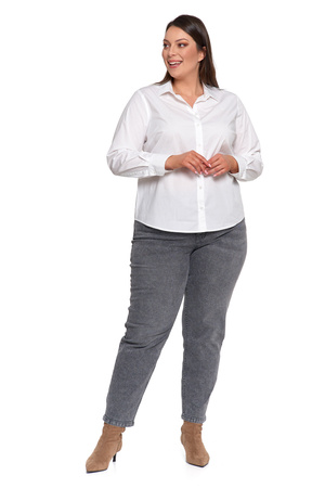 LUŹNA KOSZULA DAMSKA W PASKI BAWEŁNIANA KLASYCZNA DŁUGI RĘKAW MORAJ