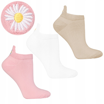 Stopki Skarpetki Damskie HAFT Kwiaty na Zapiętce do Kostki MORAJ 3PAK