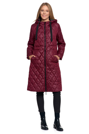 KURTKA DAMSKA DŁUGA PŁASZCZ Z KAPTUREM PIKOWANY NA JESIEŃ MODNY MORAJ