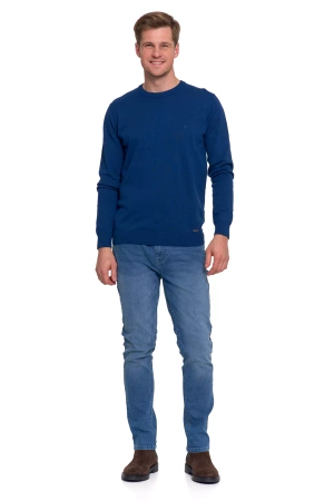 SWETER MĘSKI ELEGANCKI KLASYCZNY BAWEŁNIANY OKRĄGŁY DEKOLT GŁADKI MORAJ