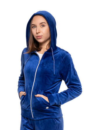 Welurowa BLUZA DAMSKA z Kapturem Rozpinana Welur Modny Kolor MORAJ 
