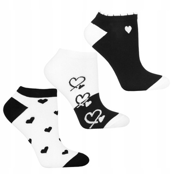Stopki Skarpetki Damskie HAFT Serca Czarno Białe do kostki MORAJ 3PAK