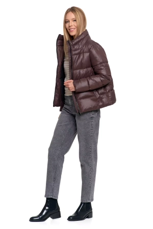 KRÓTKA KURTKA DAMSKA PIKOWANA Z KAPTUREM NA JESIEŃ CIEPŁA MORAJ