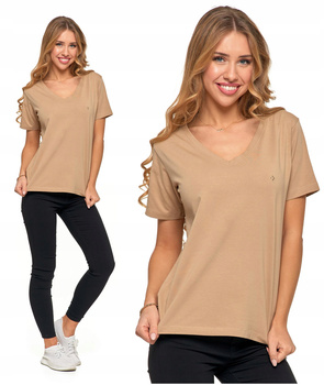 T-Shirt Damski Bawełna PREMIUM Luźna Koszulka Wygodna Dekolt V MORAJ