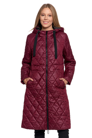 KURTKA DAMSKA DŁUGA PŁASZCZ Z KAPTUREM PIKOWANY NA JESIEŃ MODNY MORAJ