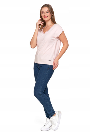 Bluzka Damska Koronkowy Dekolt T-Shirt z krótkim rękawem Koszulka MORAJ 