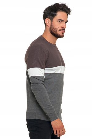 Sweter Męski Elegancki w Paski Okrągły Dekolt Klasyczny Wiskoza MORAJ 