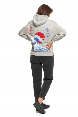 BLUZA UNISEX z Kapturem Luźna Szara Nadruk Męska i Damska MORAJ 