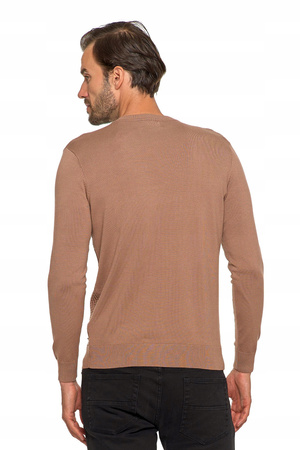 Elegancki SWETER MĘSKI Beżowy Klasyczny Okrągły Dekolt Modny MORAJ 