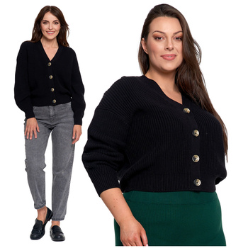 CIEPŁY SWETER DAMSKI KARDIGAN SZEROKIE RĘKAWY ELEGANCKI KLASYCZNY MORAJ