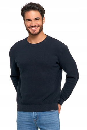 SWETER MĘSKI SWETER BAWEŁNIANY Z DEKOLTEM OKRĄGŁYM GRANATOWY BAWEŁNA 