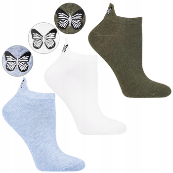 Skarpetki Stopki Damskie Niskie Skarpety Haft Motyle Białe MORAJ 3PAK
