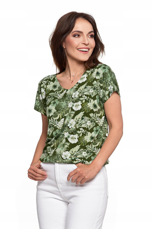 Bluzka Damska Koszulka Wiskozowa T-Shirt Dekolt V Krótki Rękaw MORAJ 