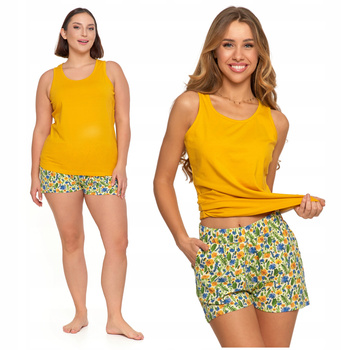 PIŻAMA DAMSKA DWUCZĘŚCIOWA MORAJ KOSZULKA GŁADKI TOP SZORTY W KWIATKI