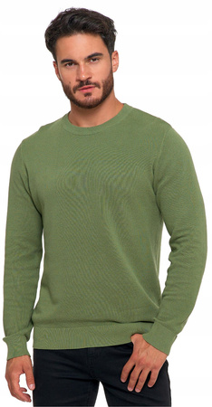 SWETER MĘSKI SWETER BAWEŁNIANY Z DEKOLTEM OKRĄGŁYM ZIELONY BAWEŁNA 